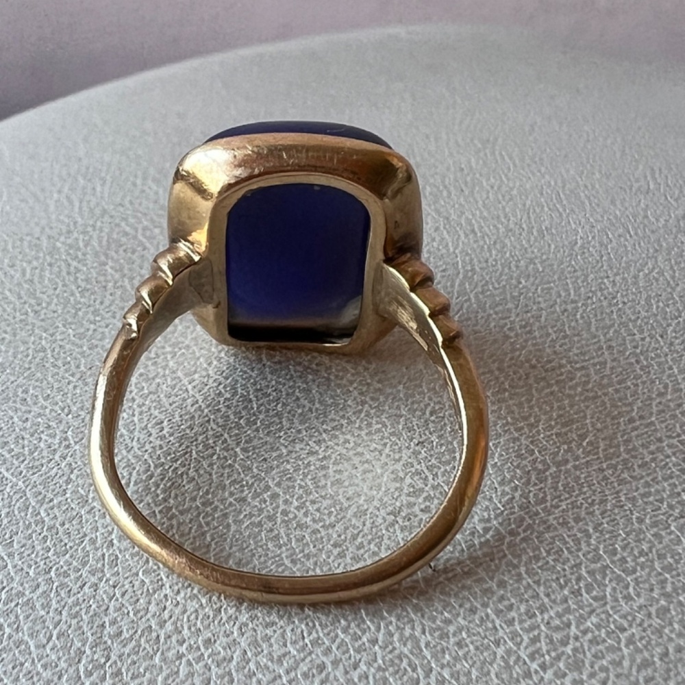 VINTAGE 14K YELLOW GOLD BLUE PURPLE CHALCEDONY CABOCHON RING EUROPEAN HALLMARK - Picture 14 of 16